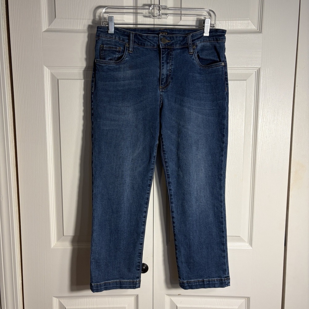 KUT From The Kloth Crop Straight Leg Jeans Women 10 Blue Medium Wash Stretch